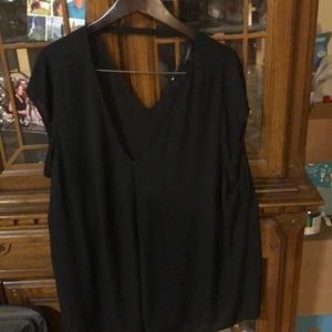 Black double V top with a low neckline